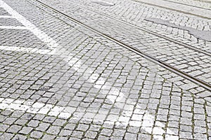 Vias of a tram in the city