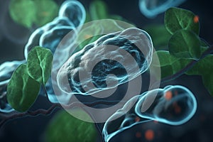 Vibrant 3D Illustration of the Biochemical Process of Cell Respiration with Mitochondria in Microscopic View