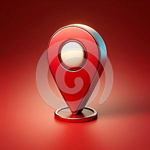 Vibrant 3d illustration of a shiny red map pin on a seamless maroon backdrop symbolizes location