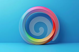 Vibrant 3d rendering of a rainbow-hued circle on a striking blue background