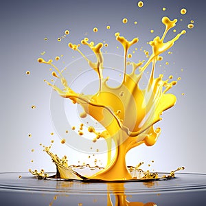 Vibrant 3D Rendering: Yellow Liquid Splash in the Air â€“ Ideal for Product Display, Food Photography