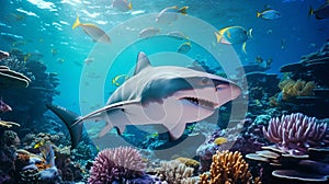 Vibrant 3d Shark Swimming In A Tropical Coral Reef