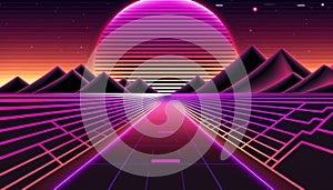 Vibrant 80s Style Neon Background - Eye-Catching Design for Modern Projects. Generative ai illustration