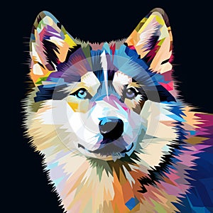 Vibrant 8bit Portrait Of A Husky Dog - Colorful Graphic Illustration