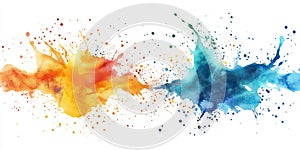 Vibrant abstract art with two color schemes. Orange, yellow splatters move, creating energy. Blue, green splatters add calm. Gray photo