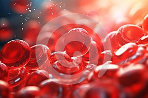 Vibrant abstract background with close up of blood cells leukocytes, erythrocytes, and more.