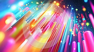 A vibrant abstract background featuring colorful light streaks and bokeh effects
