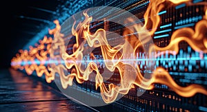 Abstract fire and data visualization background for technology and digital concepts