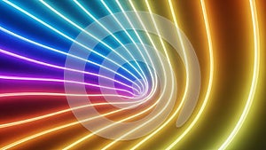 Rainbow Neon Light Trails Abstract Background.