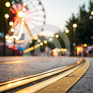 Blurred of colorful bokeh abstract on unfocused background, gold strip lines with long exposure and motion lights photo