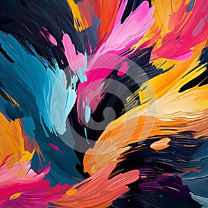 Vibrant Abstract Brush Strokes on Matte Black Surface