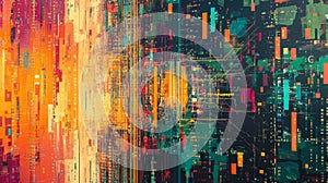 Vibrant Abstract Canvas of Binary Code and Circuit Patterns