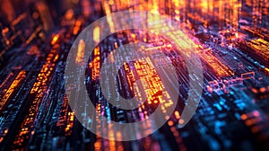 Vibrant Abstract Canvas of Binary Code and Circuit Patterns