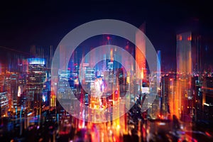 Vibrant Abstract Cityscape with Colorful Digital Data