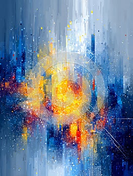 Vibrant Abstract Cityscape Data Visualization with Network Flow