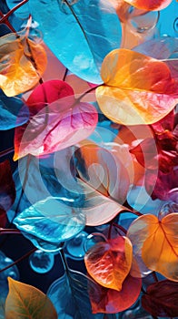 Vibrant and abstract colorful leaves and drops in artistic harmony