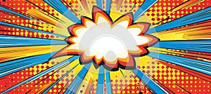 Vibrant abstract comic panel with dynamic speech bubble evoking action and excitement