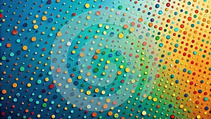 Vibrant abstract composition featuring a multitude of colorful circles arranged in a dynamic pattern on a gradient background.