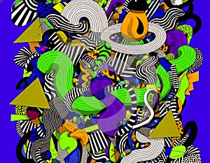 Vibrant Abstract Composition with Psychedelic Shapes and Patterns