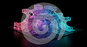 A vibrant abstract crystalline structure glows with gradient colors