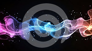 Abstract Colorful Smoke Wave with Glowing Particles on Black Background