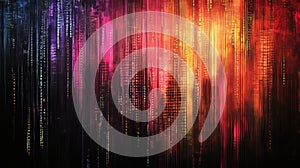 Vibrant abstract digital background featuring colorful patterns and binary data elements