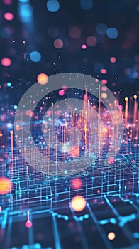 Vibrant Abstract Digital Technology Visualization with Glowing Patterns and Network Connections