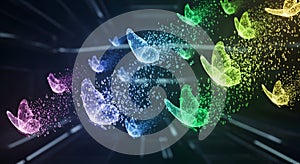 Digital Butterflies Abstract Binary Code Data Flowing, Futuristic Technology Concept