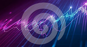 Abstract Digital Waveform with Neon Glow and Light Streaks