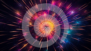 Vibrant Abstract Fireworks: Bursting Colors in Night Sky photo