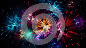 Vibrant Abstract Fireworks: Bursting Colors in Night Sky photo