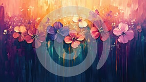 Vibrant Abstract Floral Painting with a Dripping Effect in an Explosion of Colors