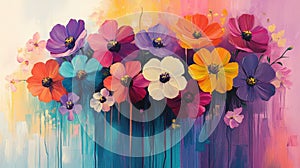 Vibrant Abstract Floral Painting with a Dripping Effect in an Explosion of Colors