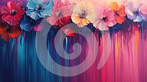 Vibrant Abstract Floral Painting with a Dripping Effect in an Explosion of Colors