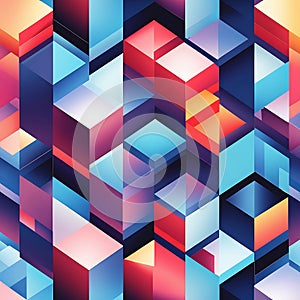 Vibrant Abstract Geometric Pattern of Interlocking Cubes blocks shapes