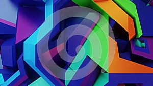 Vibrant Abstract Geometric Shapes Intersecting with Bold Colors and Sharp Edges Creating a Dynamic and Complex Visual Composition