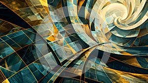 Vibrant Abstract Geometric Shapes in Shades of Blue Green and Gold Representing Data Analytics and Corporate Digital Art