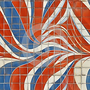 Vibrant Abstract Geometric Tile Pattern in Red, Blue, and White