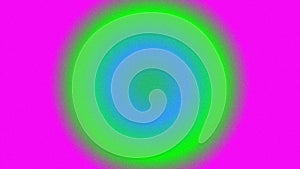 Vibrant abstract gradient with concentric circles of green and blue on a magenta background