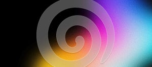 Vibrant abstract grainy color gradient background orange magenta pink blue yellow glowing abstract wave black noise texture
