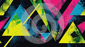 Vibrant Abstract Illustration with Neon Triangles on Black Background