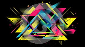Vibrant Abstract Illustration with Neon Triangles on Black Background