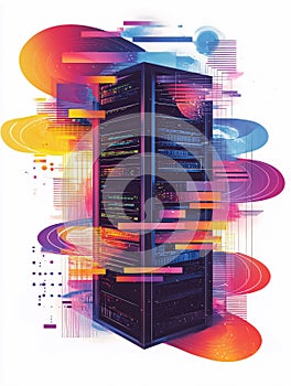 Abstract Server Rack Data Center Technology and Digital Innovation