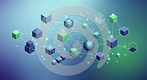 Abstract digital network of interconnected cubes and nodes