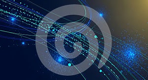 Abstract digital network with glowing blue lights and data streams