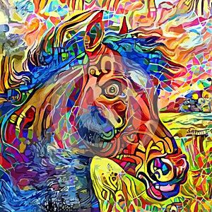 Vibrant Abstract Impressionist Horse Portrait Painting