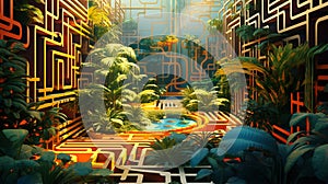 Vibrant Abstract Labyrinths: A Maze of Colorful Patterns and Shadows photo
