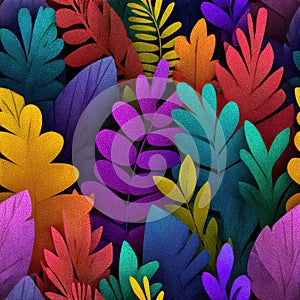 Vibrant Abstract Leaf Patterns in Bold Colors and Textures