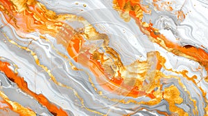 Vibrant Abstract Marbling Art with Swirls of Orange and Gray. Modern Fluid Art Painting for Creative Design Projects