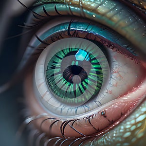 Vibrant abstract muti-coloured human eye close up